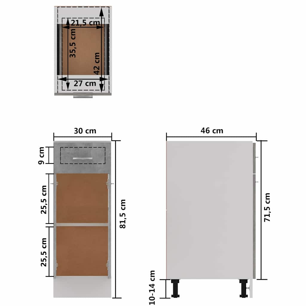 vidaXL Drawer Bottom Cabinet "Lyon" Concrete Grey 30x46x81.5 cm