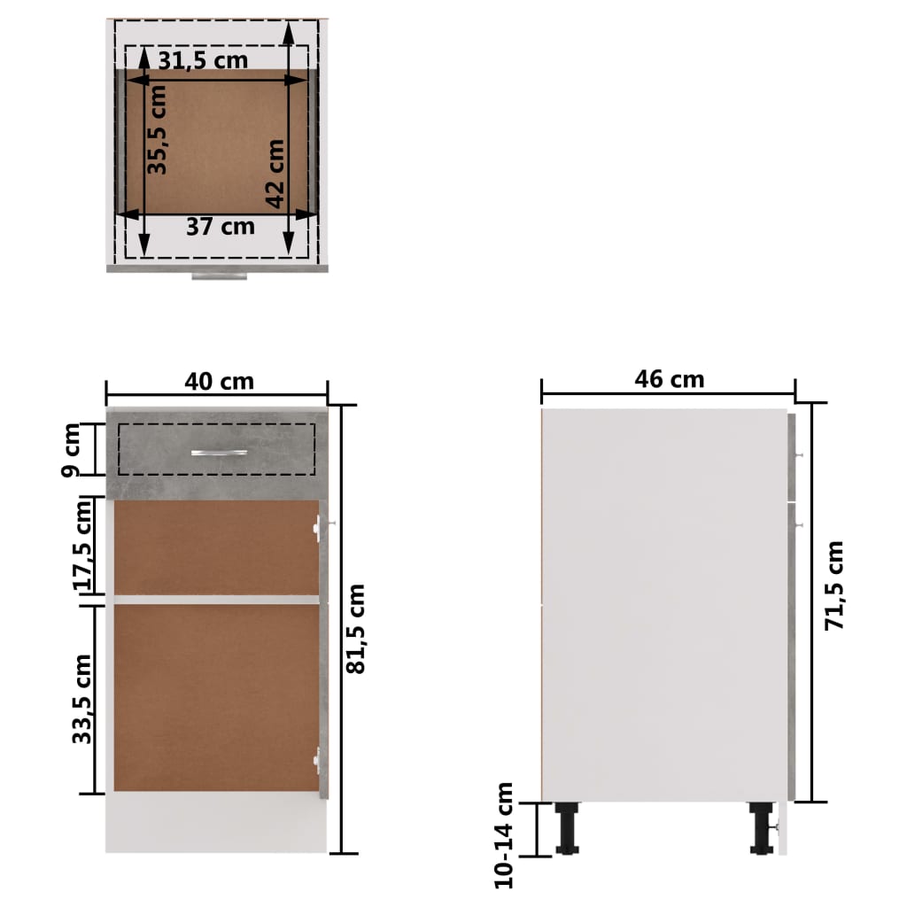 vidaXL Drawer Bottom Cabinet | Concrete grey | Engineered wood | Medium
