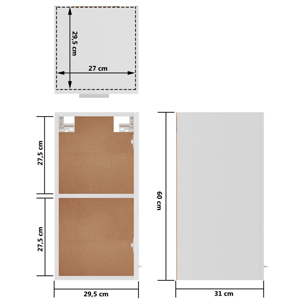 801244 vidaXL Hanging Cabinet "Lyon" White 29,5x31x60 cm Engineered Wood