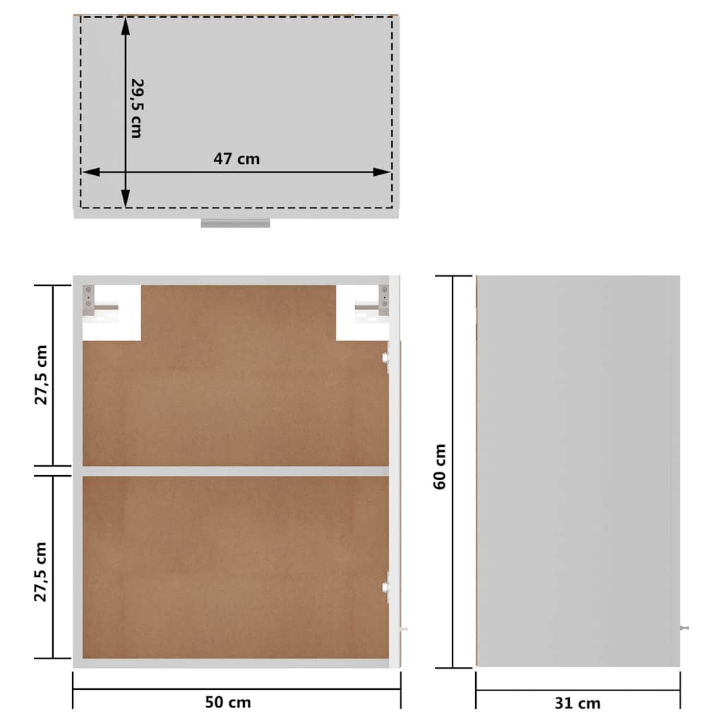 801265 vidaXL Hanging Cabinet "Lyon" High Gloss White 50x31x60 cm Engineered Wood