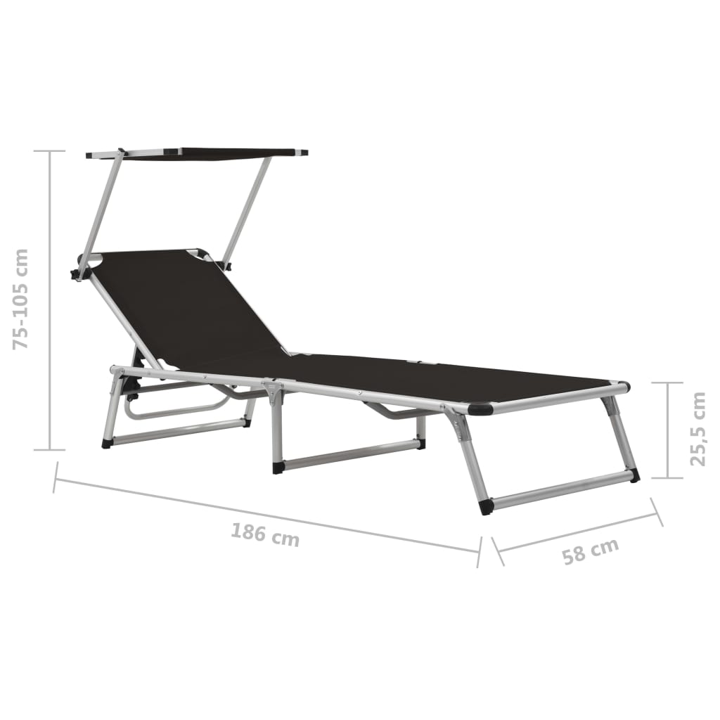 vidaXL Sun Lounger | Black | Aluminium, Textilene | Standard adult size
