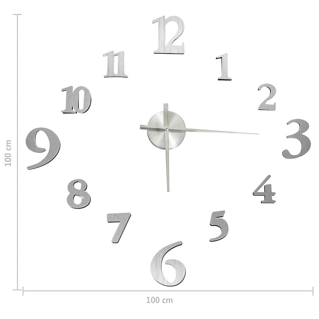 325152 vidaXL 3D Wall Clock Modern Design Silver 100 cm XXL