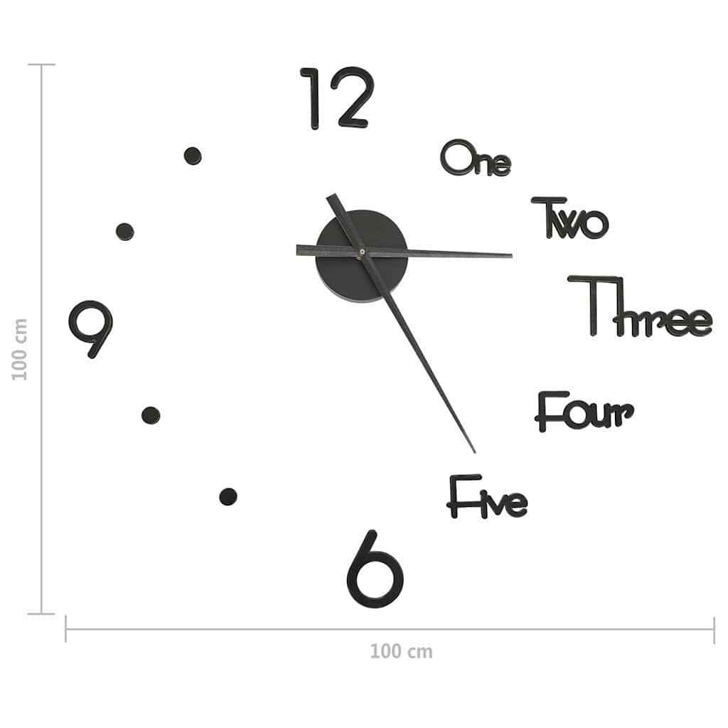325153 vidaXL 3D Wall Clock Modern Design Black 100 cm XXL