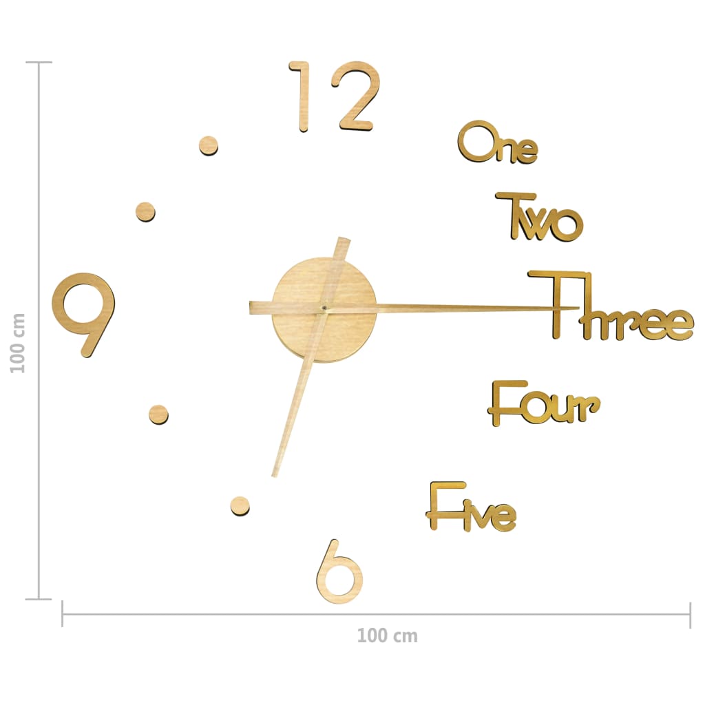 vidaXL 3D Wall Clock Modern Design Gold 100 cm XXL
