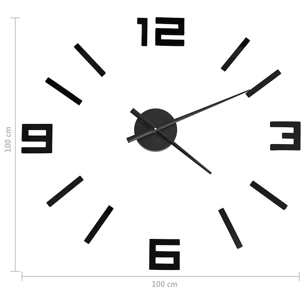 vidaXL 3D Wall Clock Modern Design Black 100 cm XXL