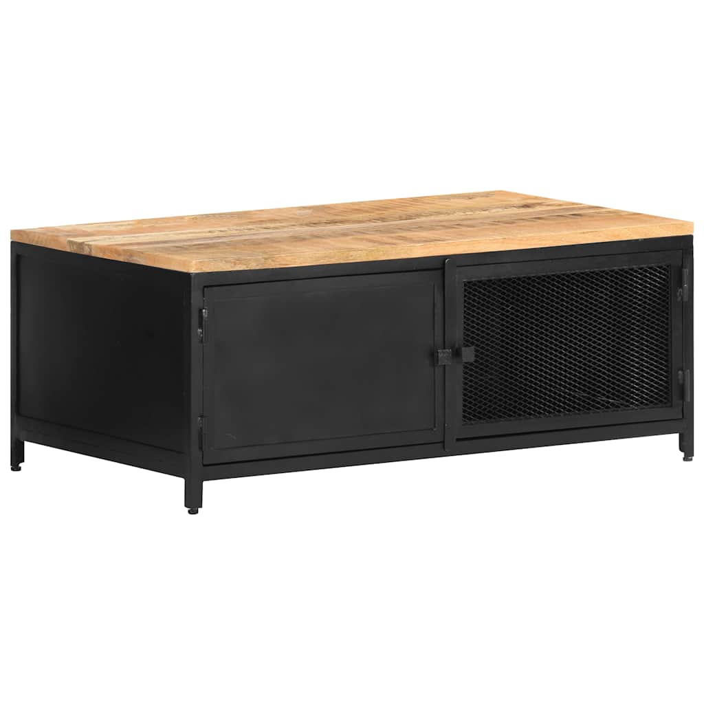 vidaXL Coffee Table | Black, Natural Wood | Solid Mango Wood, Powder-Coated Iron