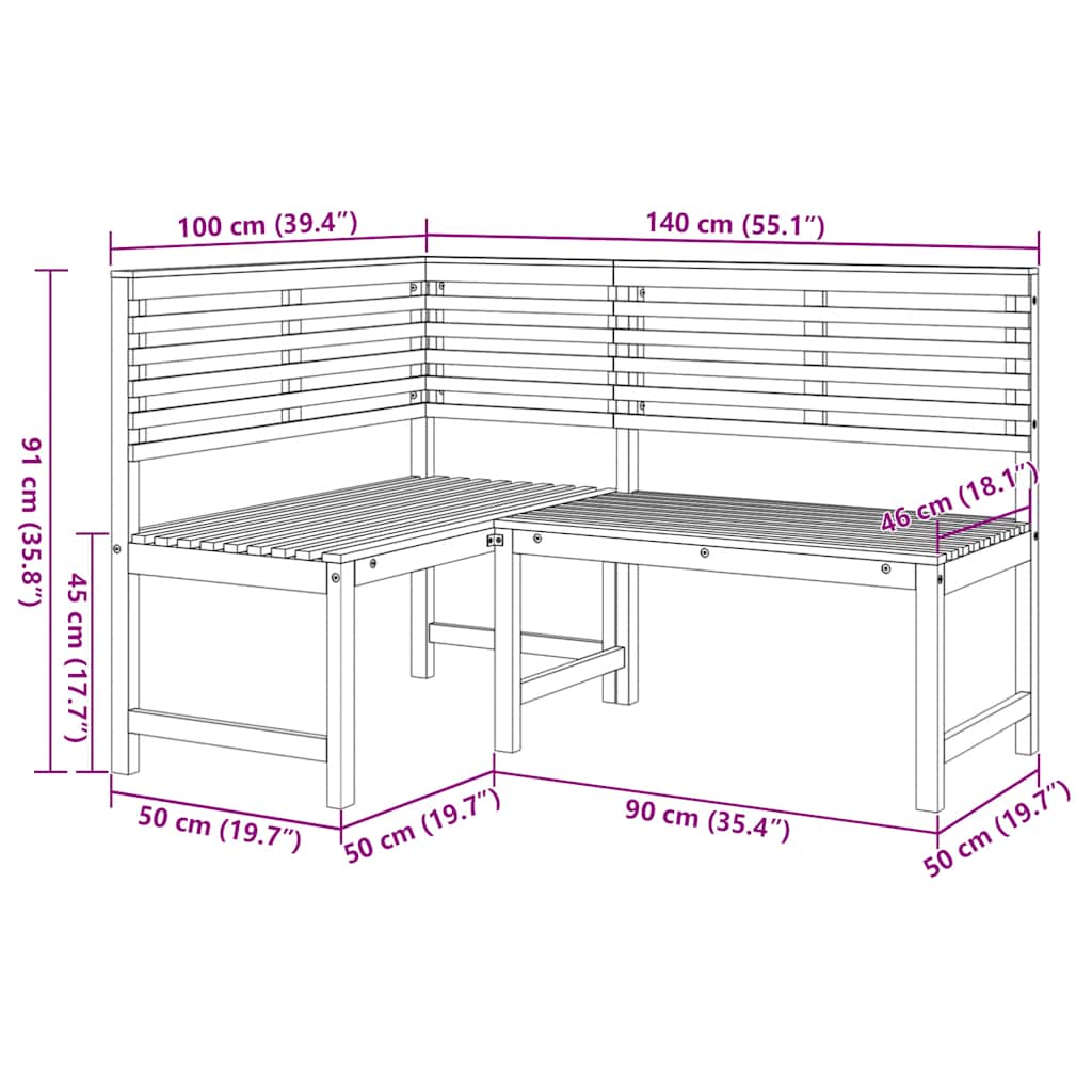 vidaXL Corner Bench | Brown | Solid Acacia Wood | 140 cm corner bench