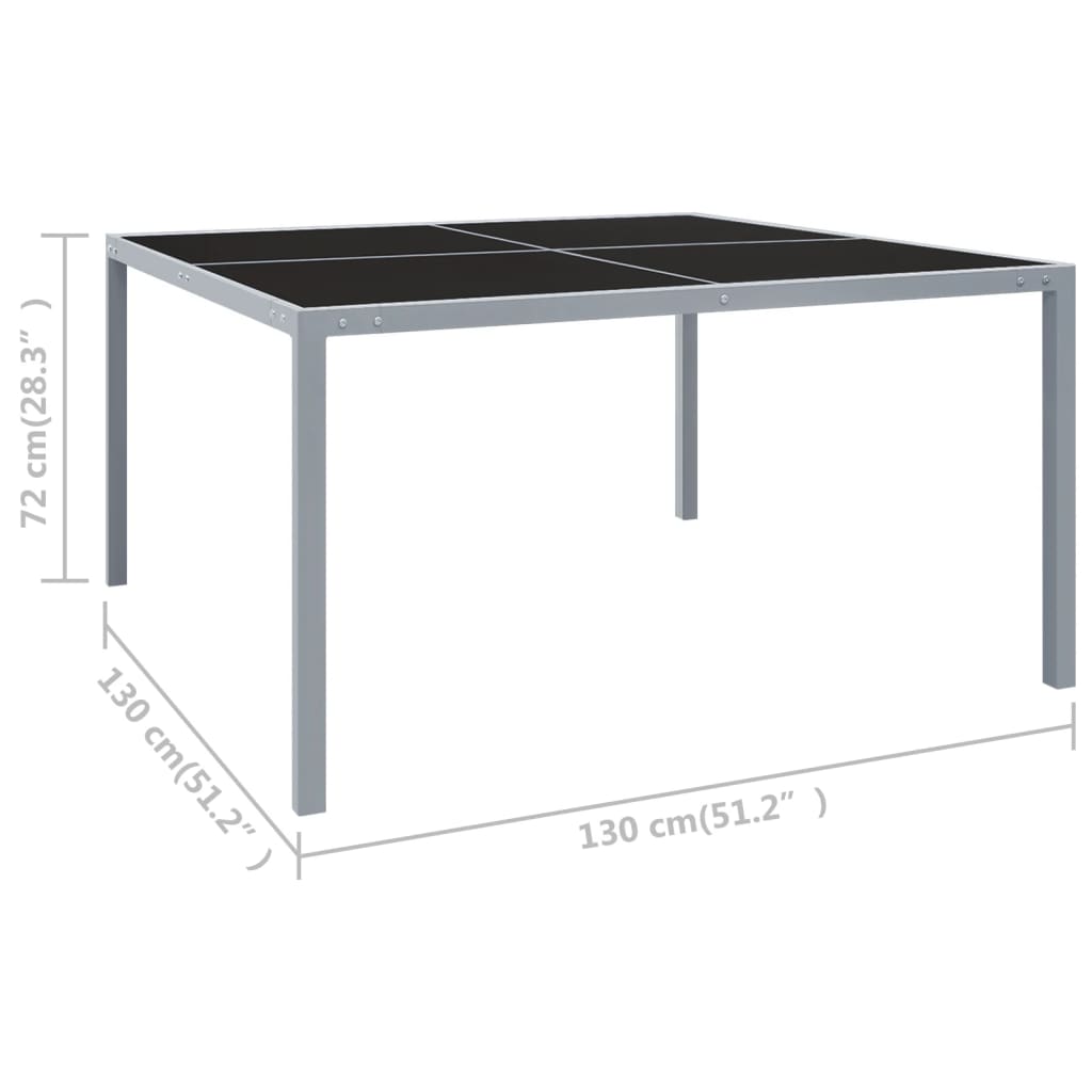 313086 vidaXL Garden Table 130x130x72 cm Grey Steel and Glass