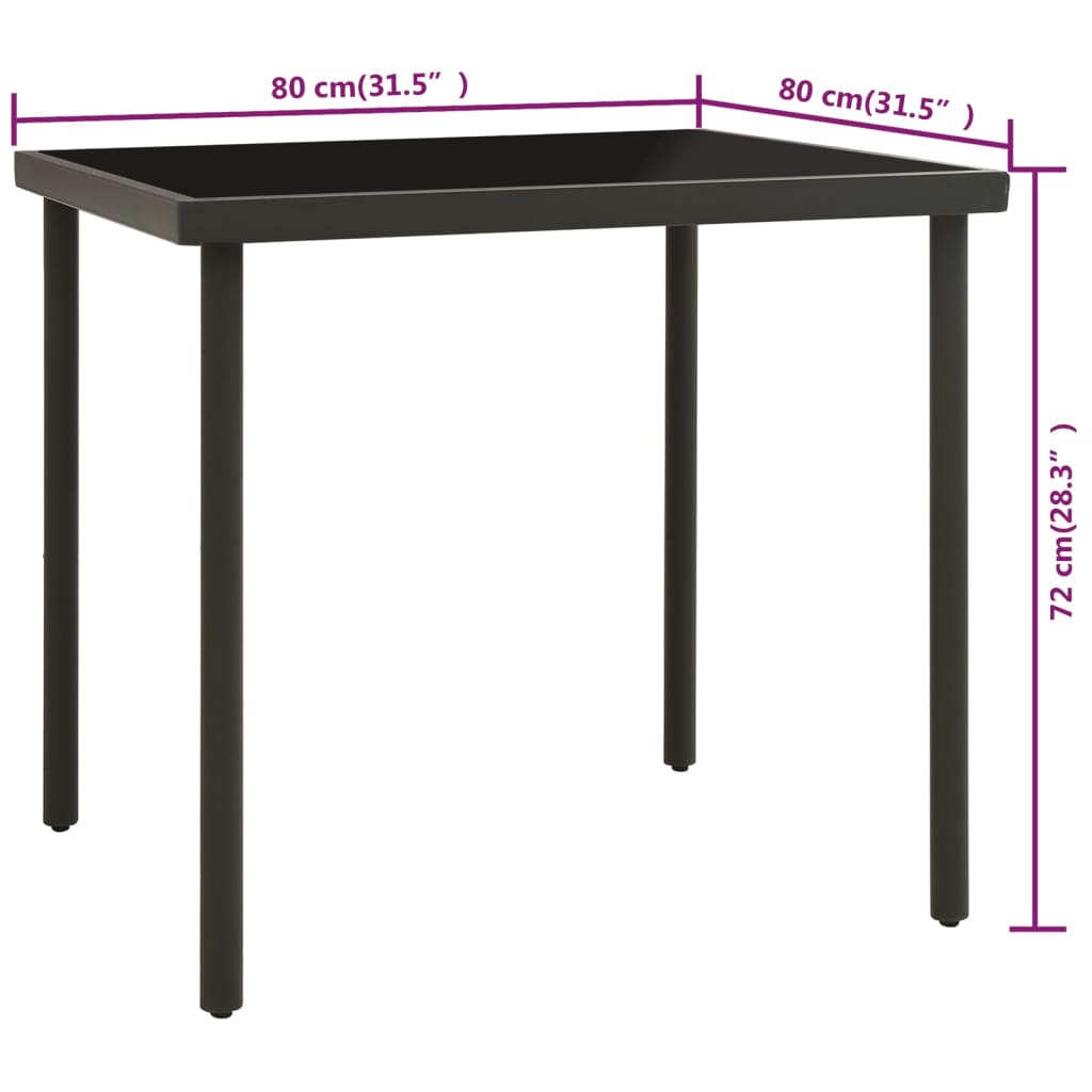 313092 vidaXL Outdoor Dining Table Anthracite 80x80x72 cm Glass and Steel