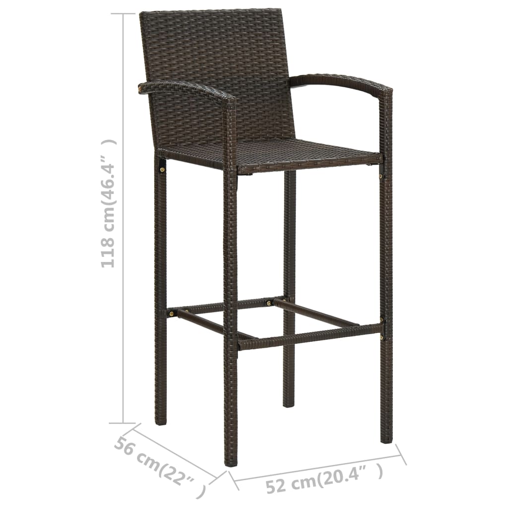 vidaXL Bar Stool | Set of 4 | Brown | PE rattan, powder-coated steel | Medium