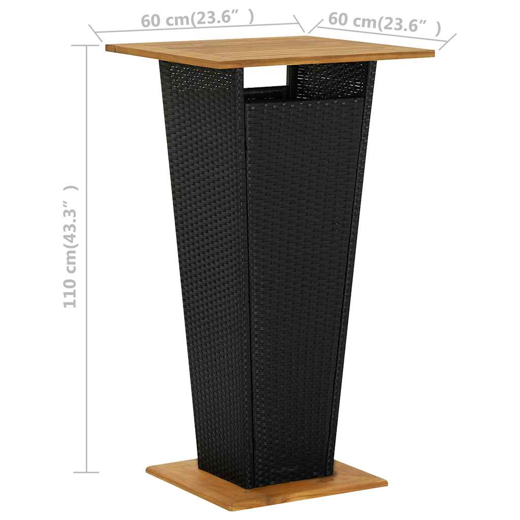 313463 vidaXL Bar Table Black 60x60x110 cm Poly Rattan and Solid Acacia Wood