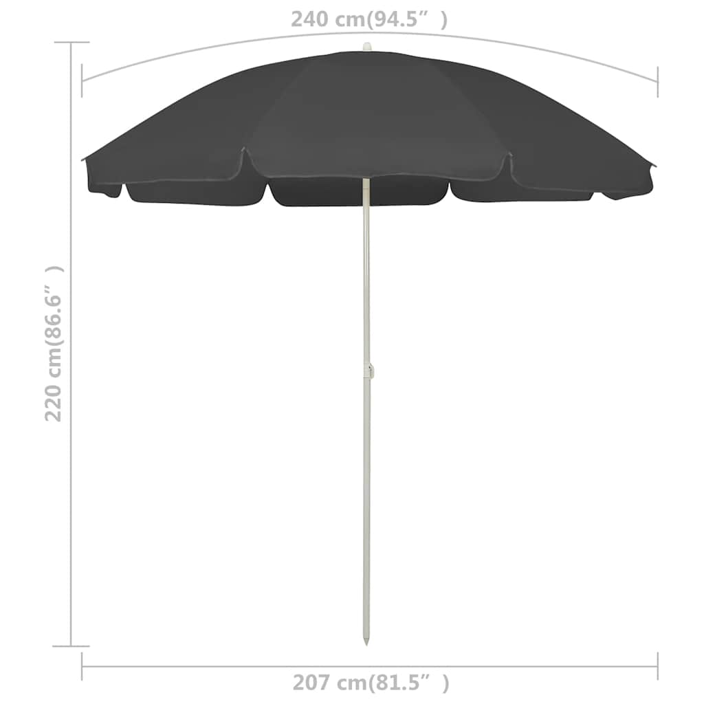 314706 vidaXL Beach Parasol Anthracite 240 cm