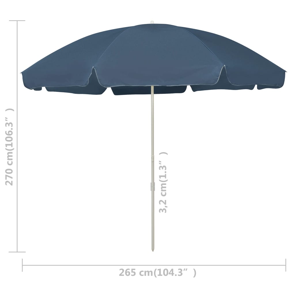 vidaXL Beach Parasol | Blue | Polyester | Large | UV-resistant materials