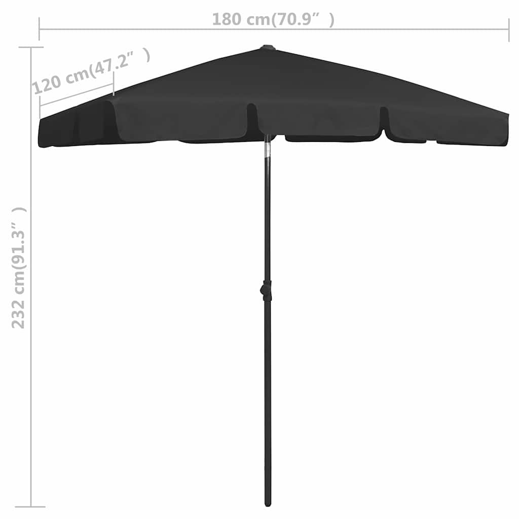 vidaXL Beach Parasol | Black | Polyester | Medium | Tiltable | Beach Parasol