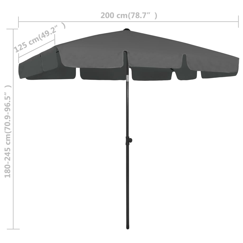 vidaXL Beach Parasol Anthracite 200x125 cm