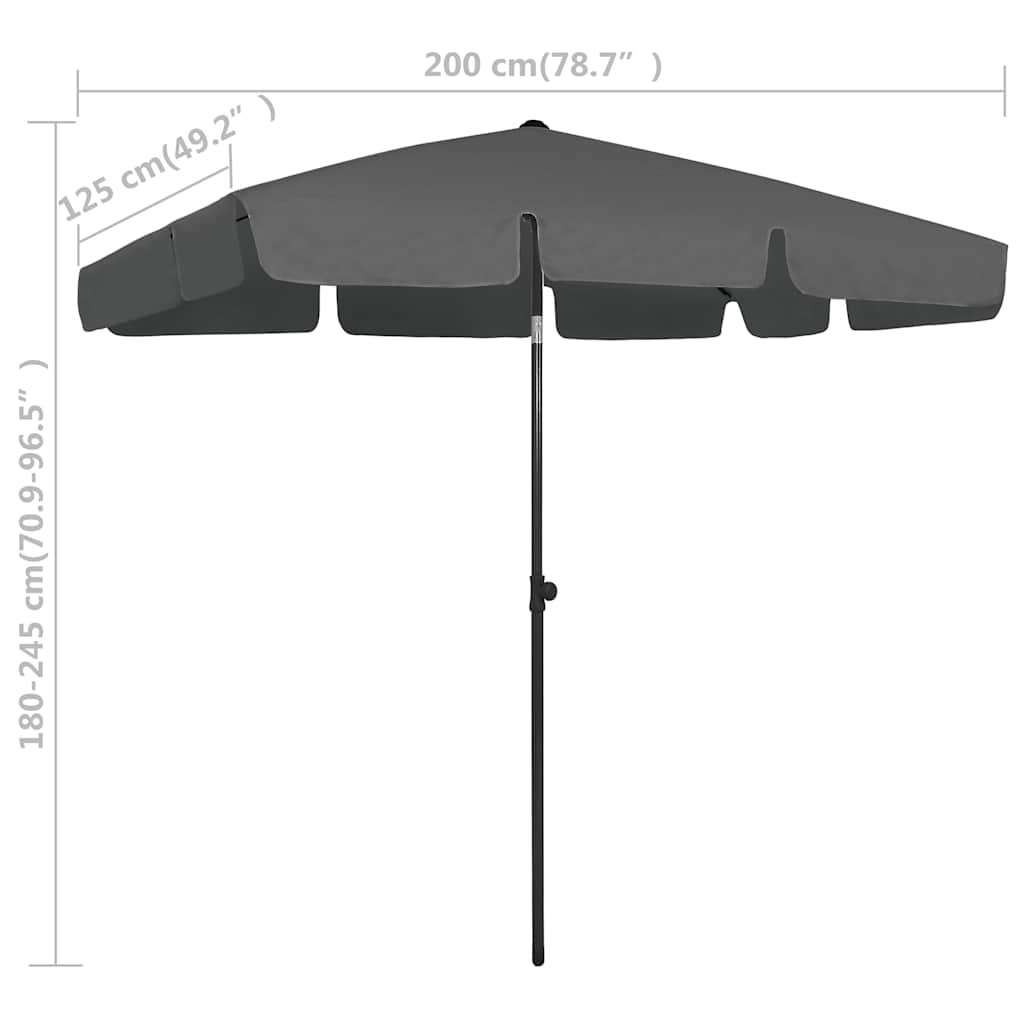 314729 vidaXL Beach Parasol Anthracite 200x125 cm