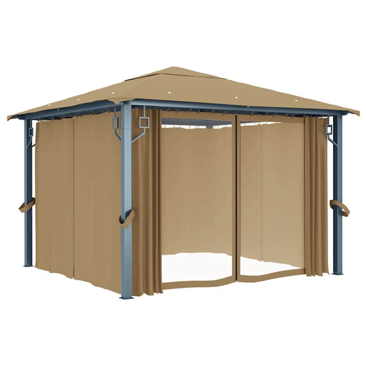 313893 vidaXL Gazebo with Curtain 300x300 cm Taupe Aluminium