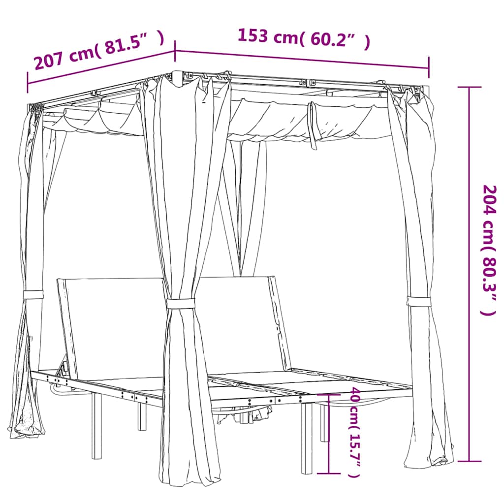 vidaXL Double Sun Lounger with Side and Top Curtains Anthracite