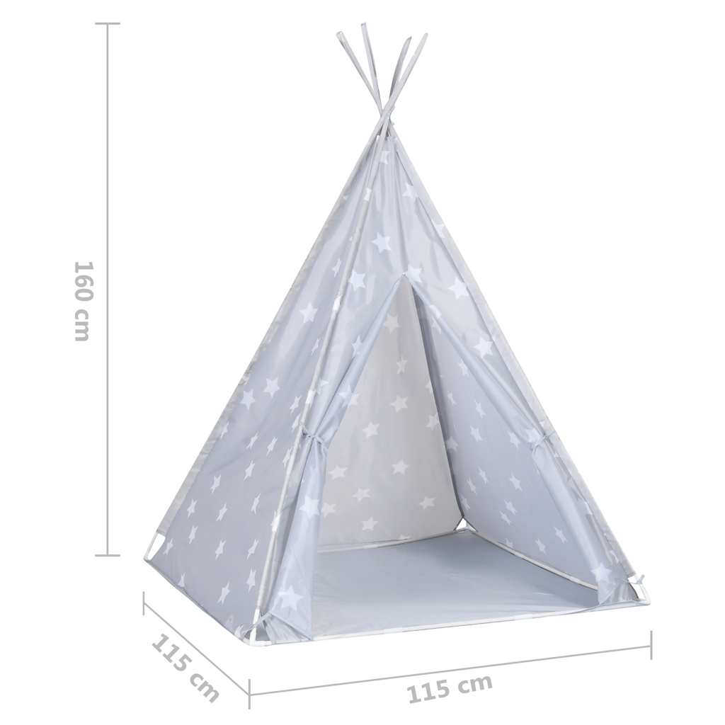 vidaXL Children Teepee Tent with Bag Polyester Grey 115x115x160 cm