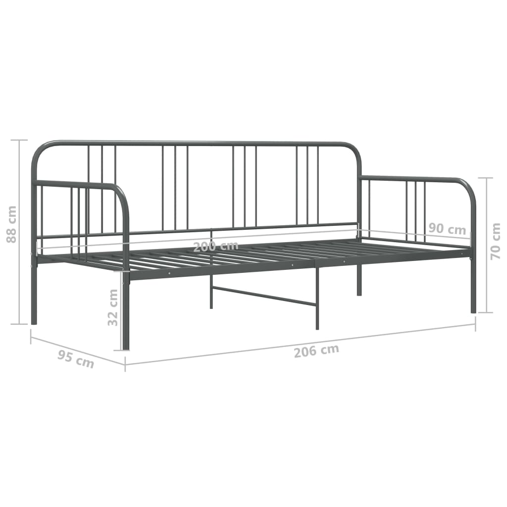 vidaXL Sofa Bed Frame | Grey | Powder-coated metal | 90x200 cm