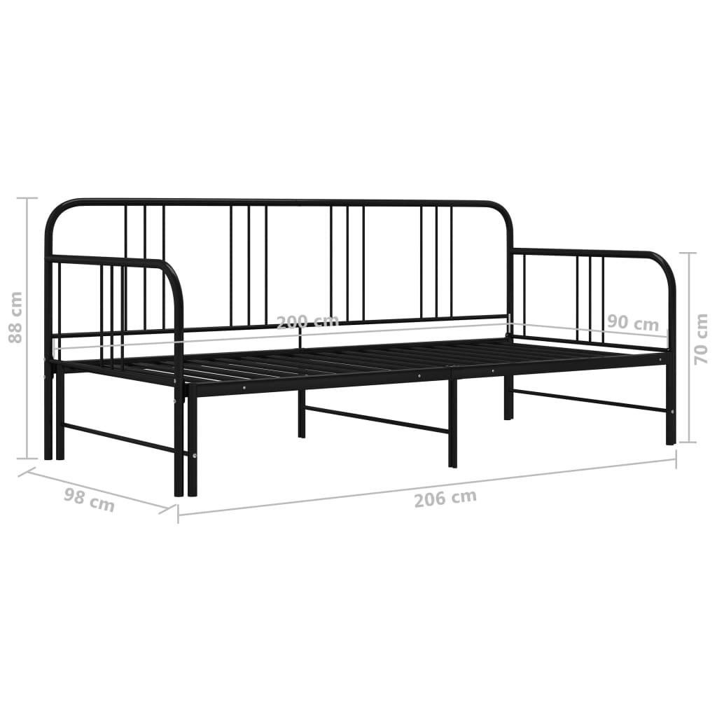 vidaXL Sofa Bed Frame | Black | Powder-coated metal | 200 x 90 cm mattress size