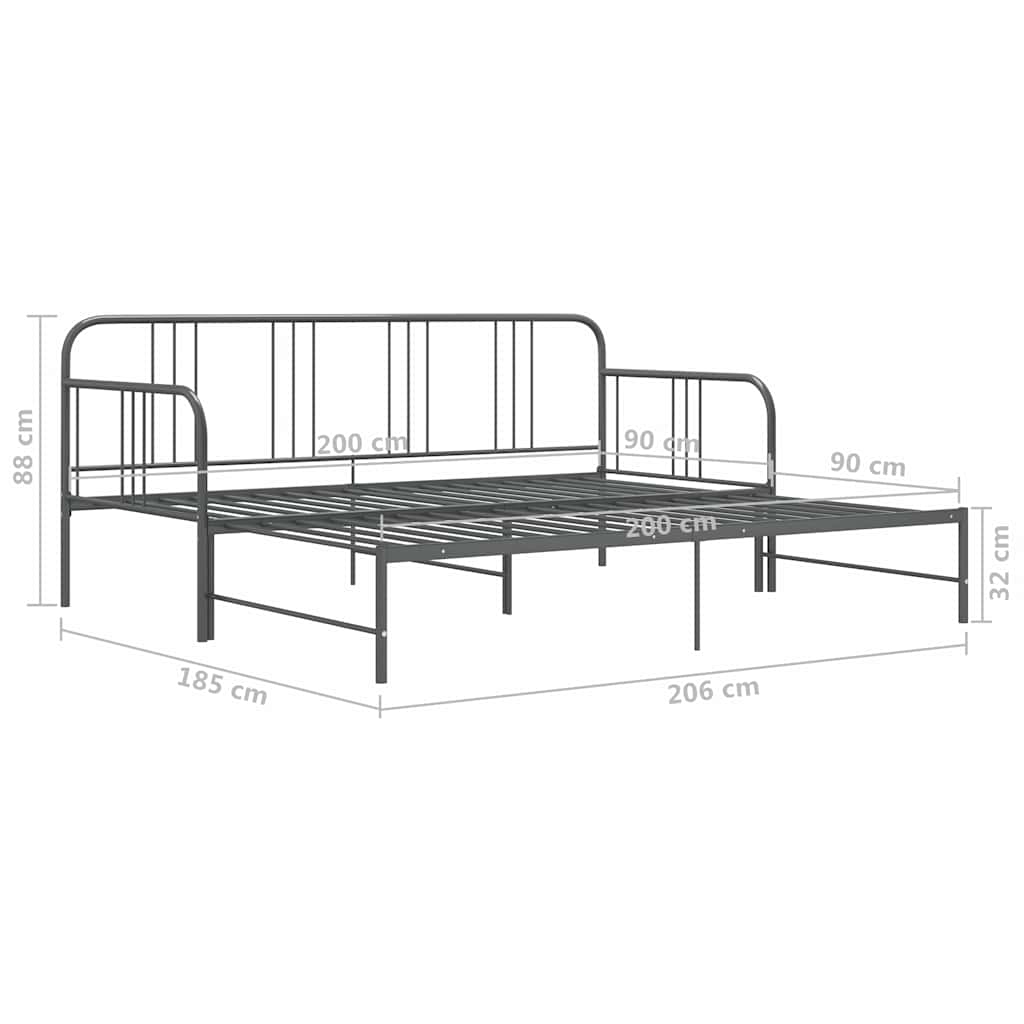 vidaXL Pull-out Sofa Bed Frame without Mattress Grey Metal 90x200 cm