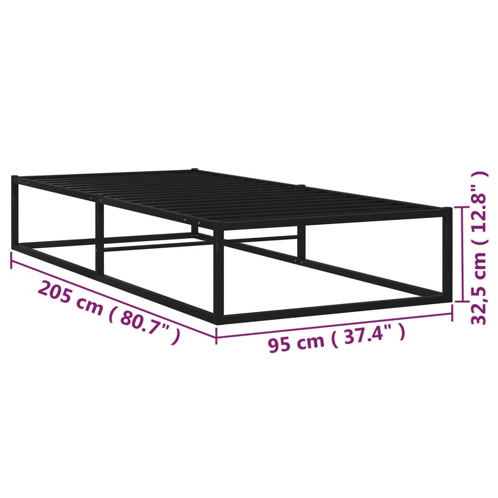 vidaXL Bed Frame | Black | Powder-coated metal | Single | Durable | Bed Frame