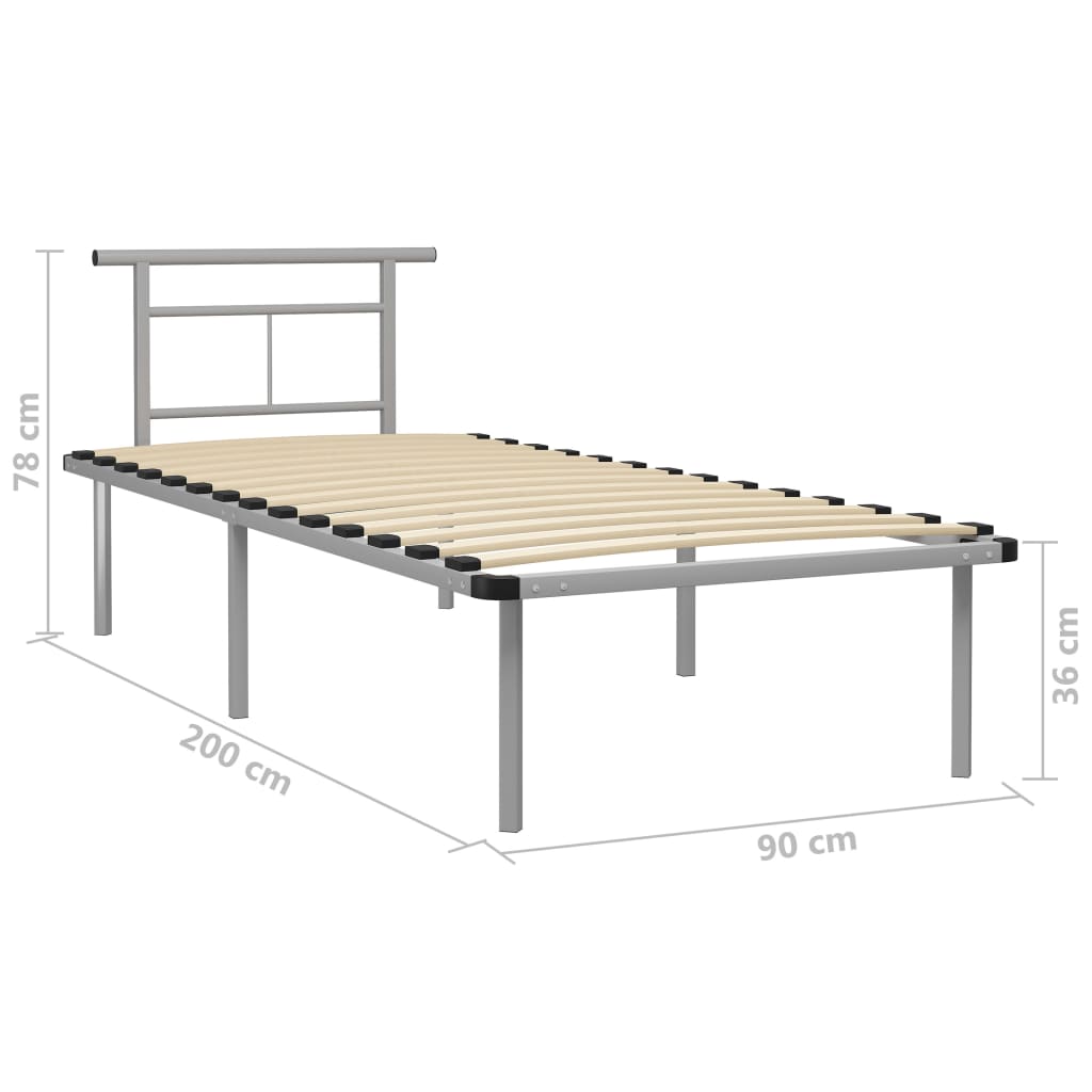 vidaXL Bed Frame without Mattress Grey Metal 90x200cm