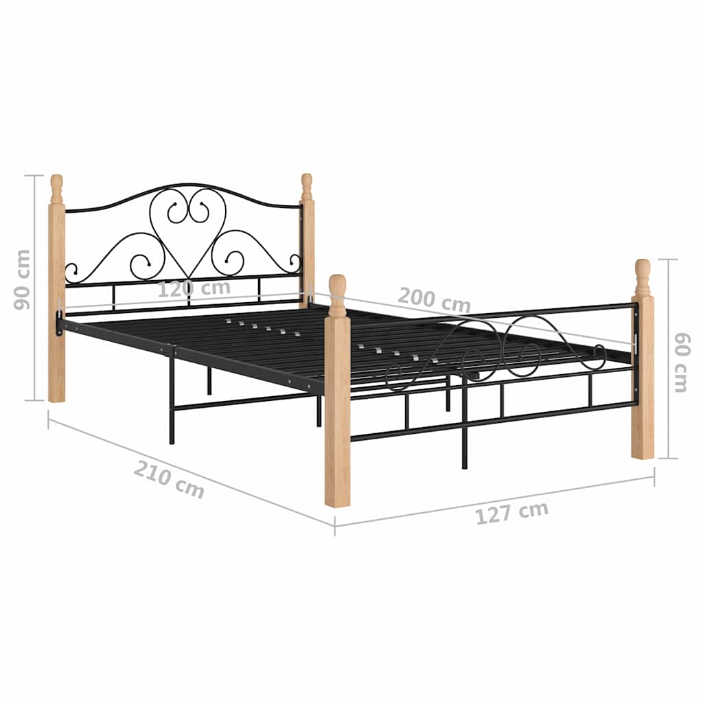 vidaXL Bed Frame without Mattress Black Metal 120x200 cm