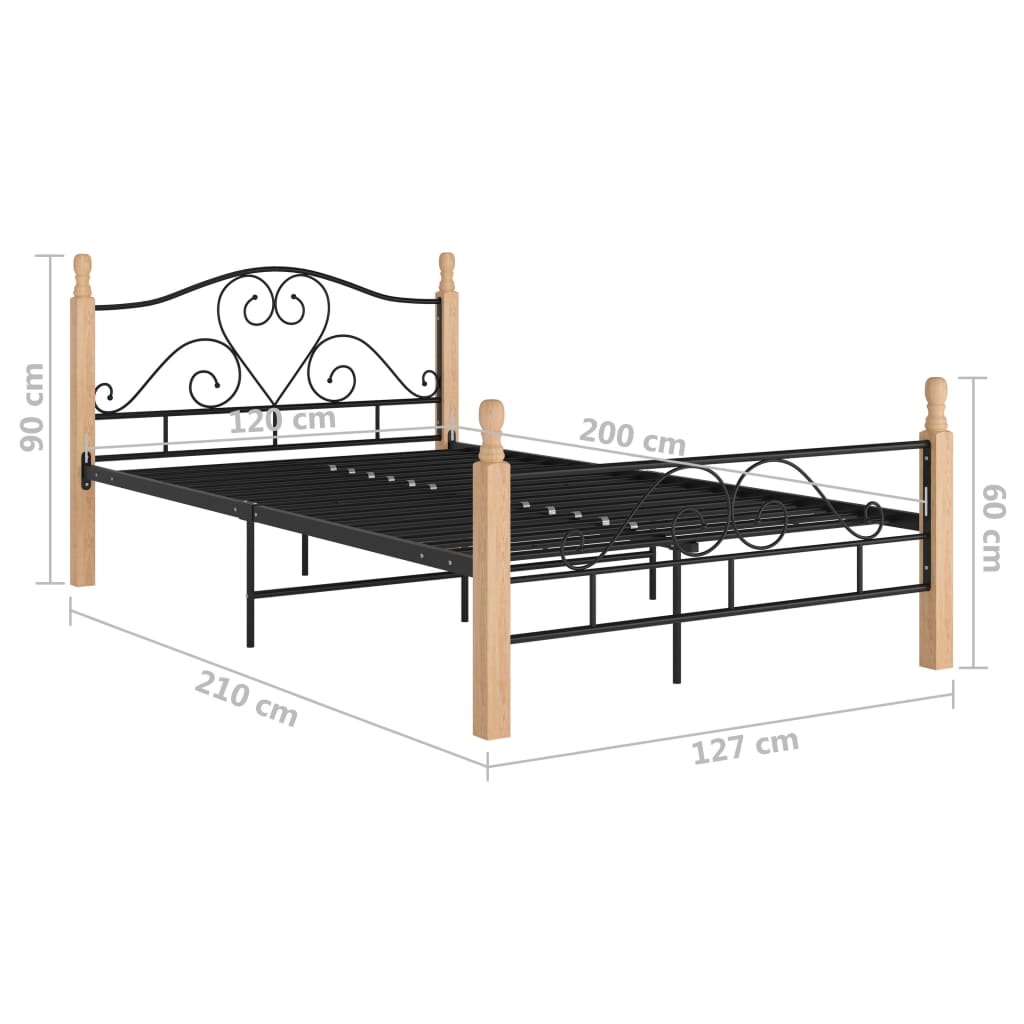 vidaXL Bed Frame without Mattress Black Metal 120x200 cm
