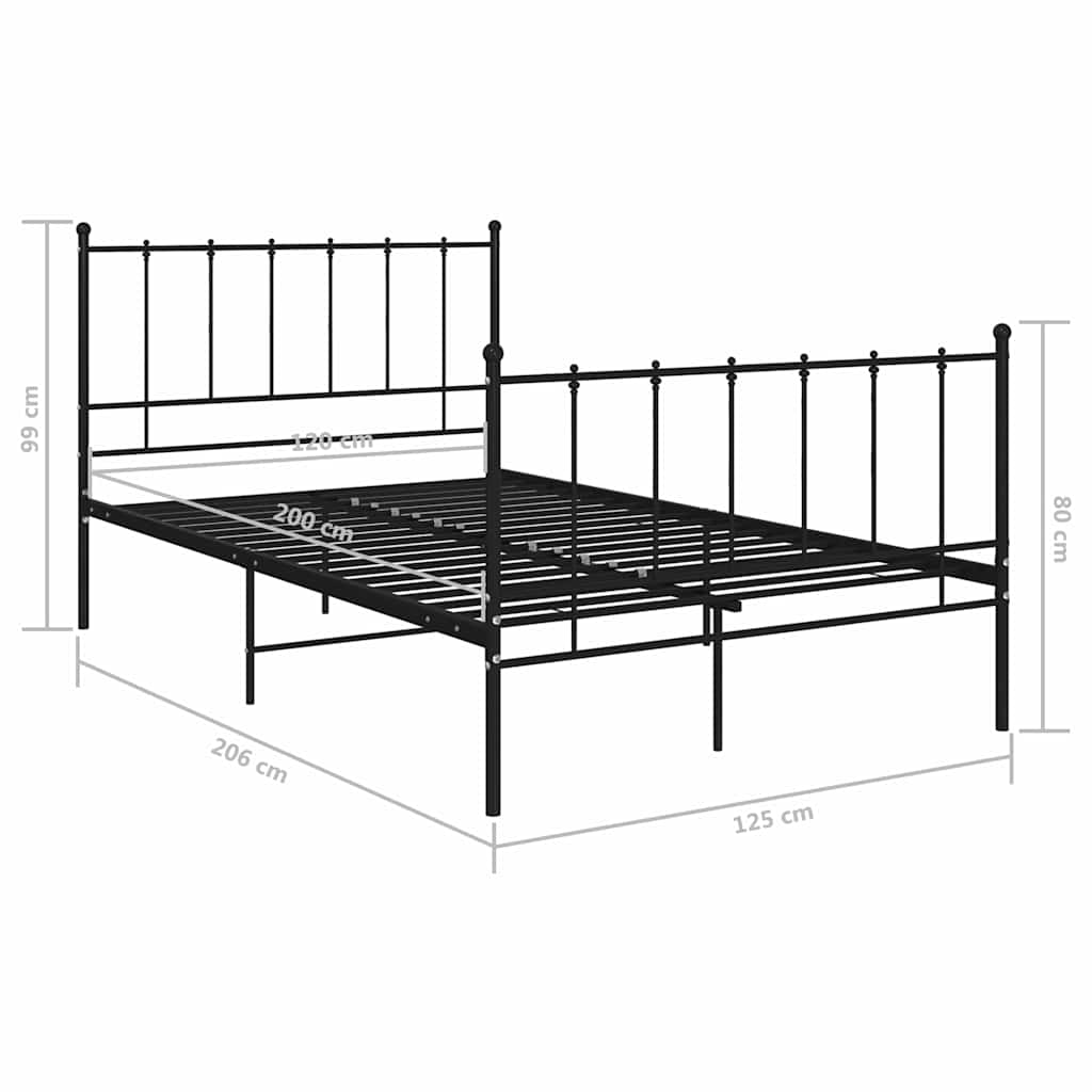 vidaXL Bed Frame without Mattress Black Metal 120x200 cm