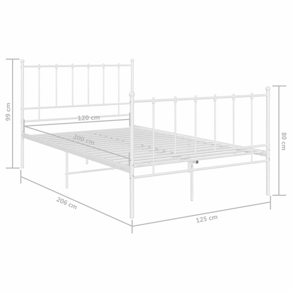 vidaXL Bed Frame without Mattress White Metal 120x200 cm