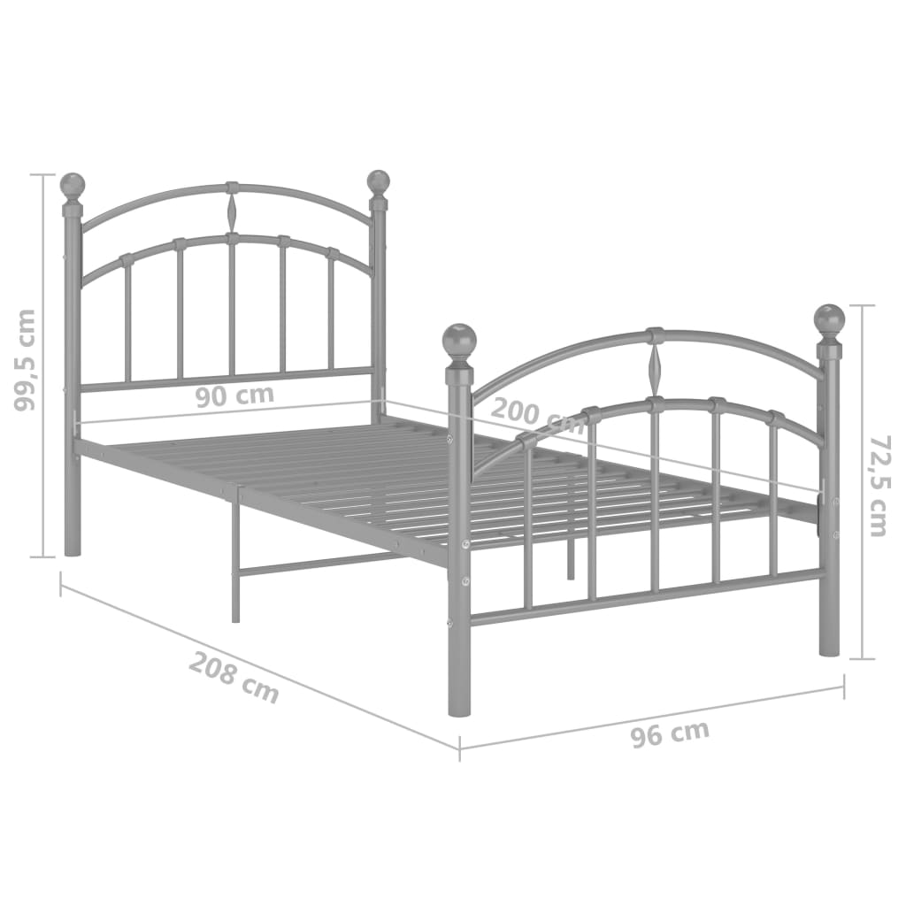 vidaXL Bed Frame without Mattress Grey Metal 90x200 cm