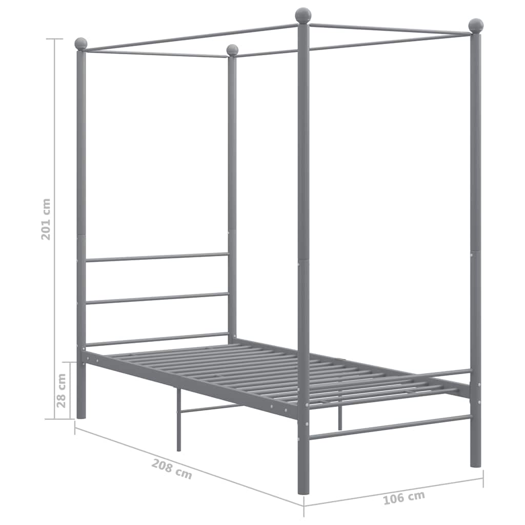 vidaXL Canopy Bed Frame without Mattress Grey Metal 90x200 cm