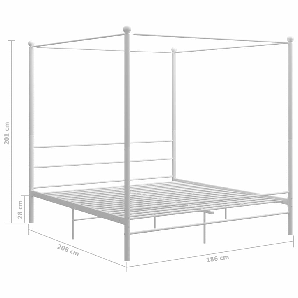 vidaXL Canopy Bed Frame without Mattress White Metal 180x200 cm