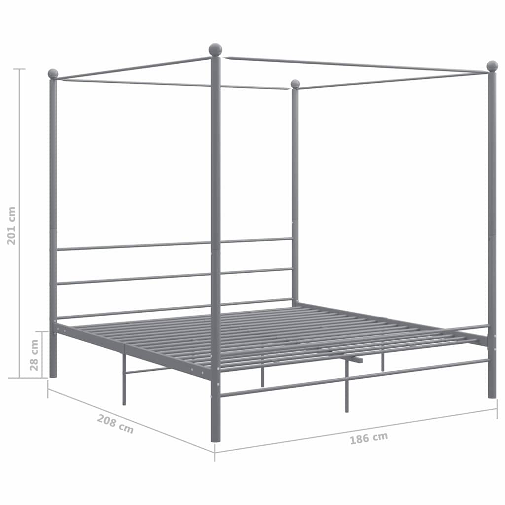 vidaXL Canopy Bed Frame without Mattress Grey Metal 180x200 cm Super King