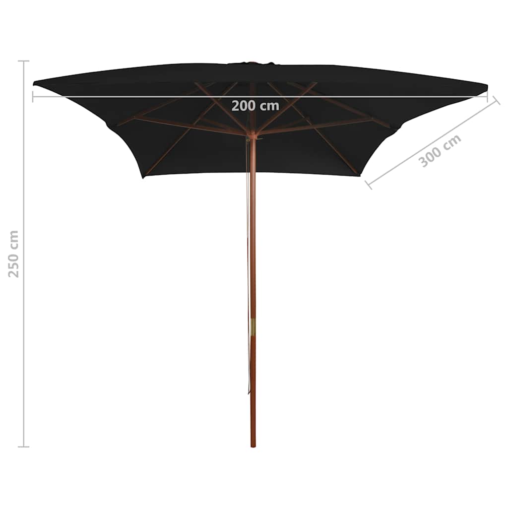 313760 vidaXL Garden Parasol with Wooden Pole Black 200x300 cm