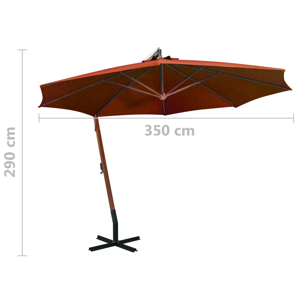 vidaXL Hanging Garden Parasol | Terracotta | Solid Fir Wood | Large
