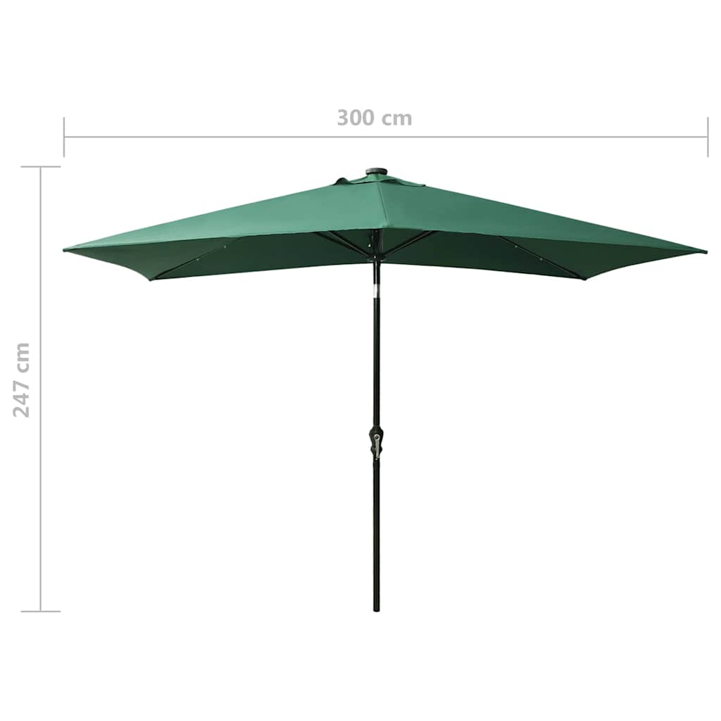 313786 vidaXL Garden Parasol with LEDs and Steel Pole Green 2x3 m