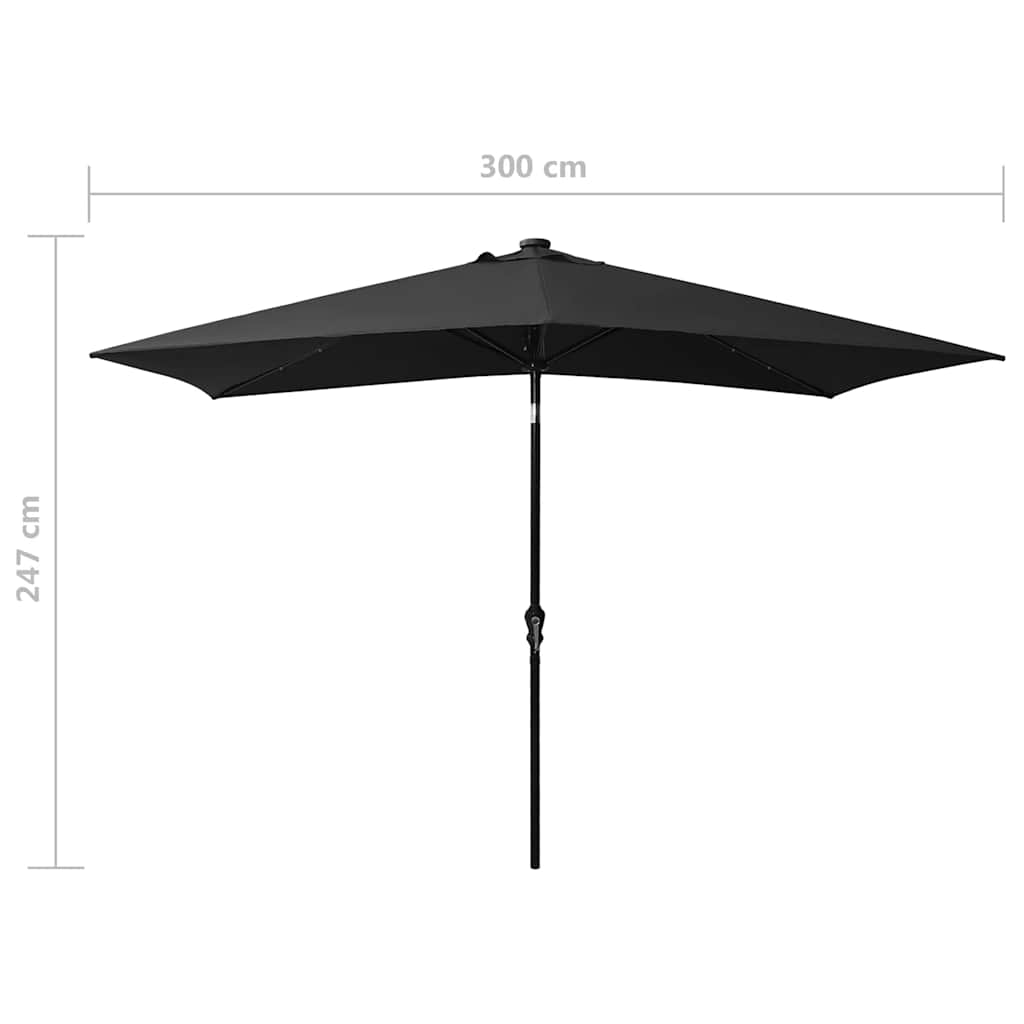 vidaXL Garden Parasol with LEDs and Steel Pole Black 2x3 m