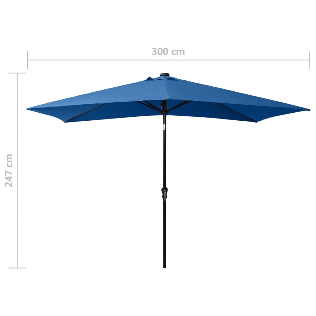 vidaXL Garden Parasol with LEDs and Steel Pole Azure Blue 2x3 m