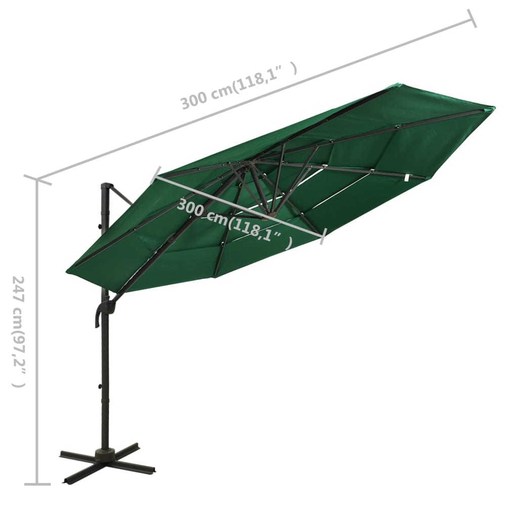 vidaXL Garden Parasol | Green | Polyester | 3x3 m Large | Foldable
