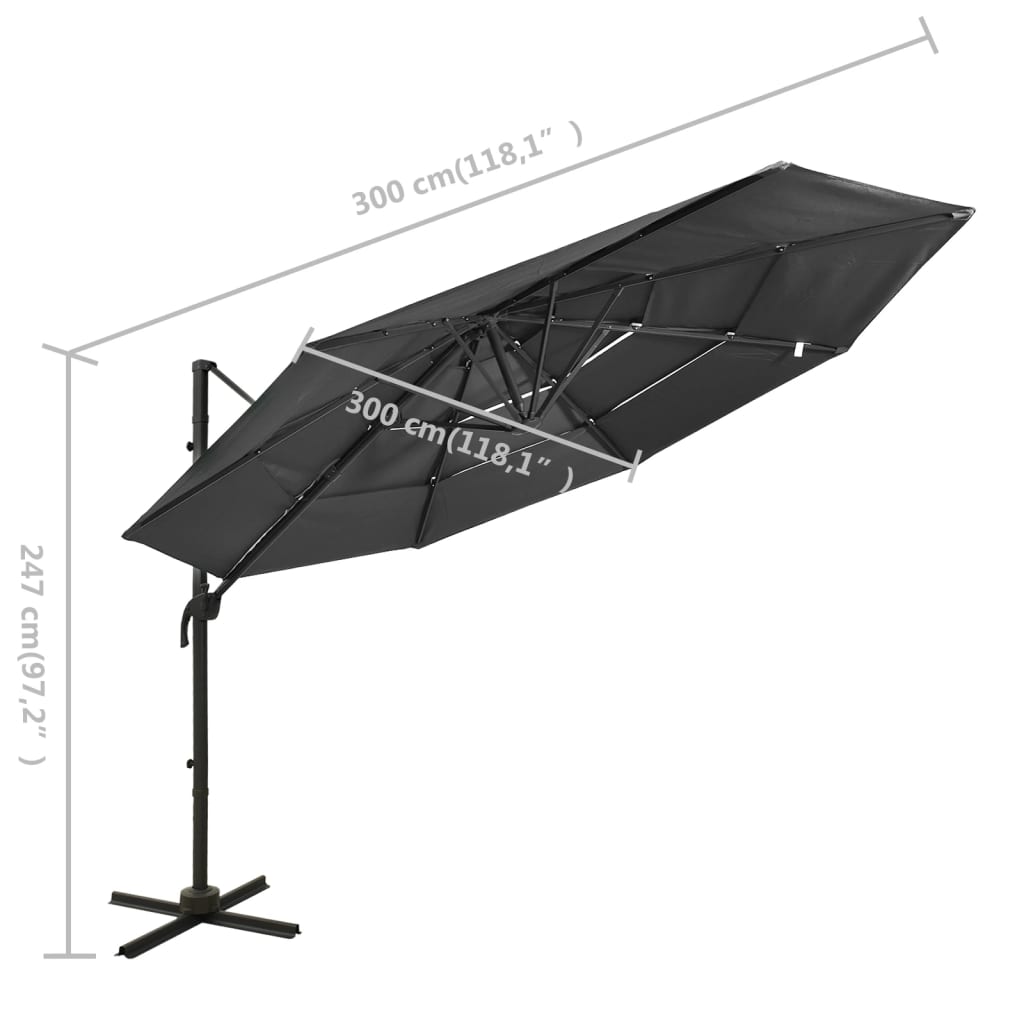 vidaXL Garden Parasol | Anthracite | Polyester, Powder-Coated Aluminium | 3x3 m