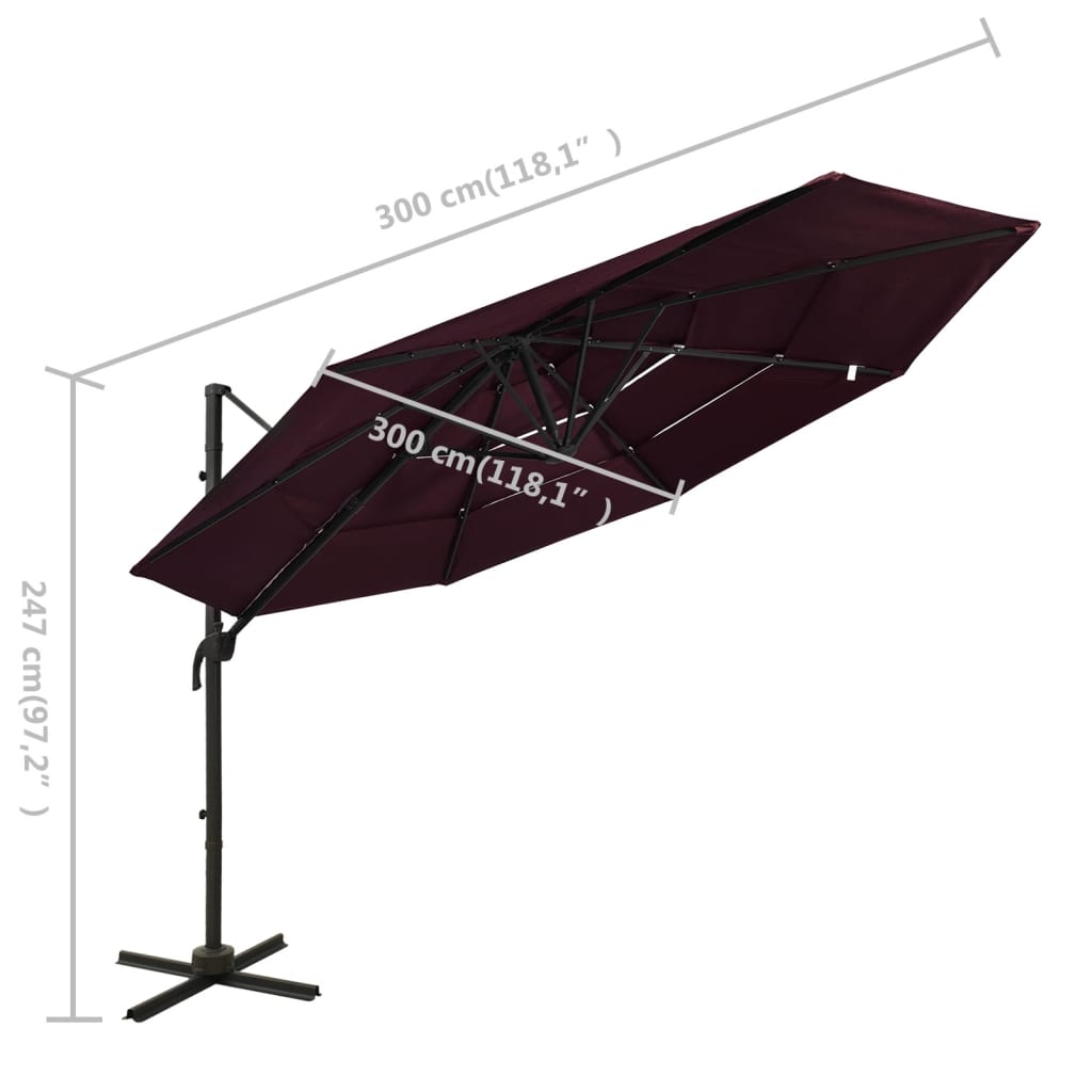 vidaXL Garden Parasol | Bordeaux Red | Polyester | 3x3 metres | Collapsible