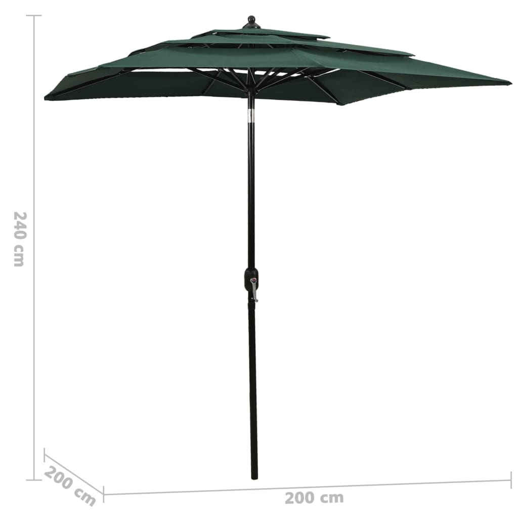 vidaXL 3-Tier Garden Parasol with Aluminium Pole Green 2x2 m