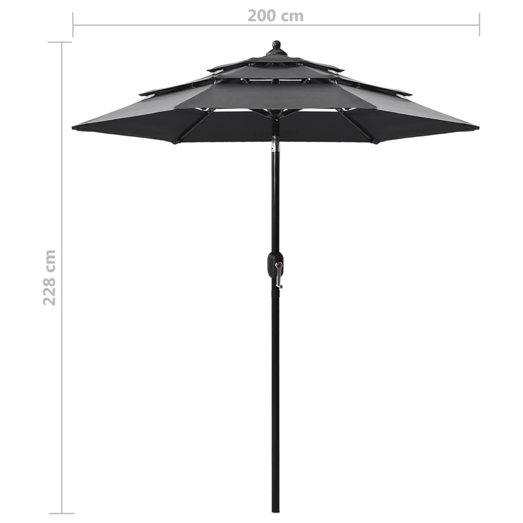 vidaXL 3-Tier Garden Parasol with Aluminium Pole Anthracite 2 m