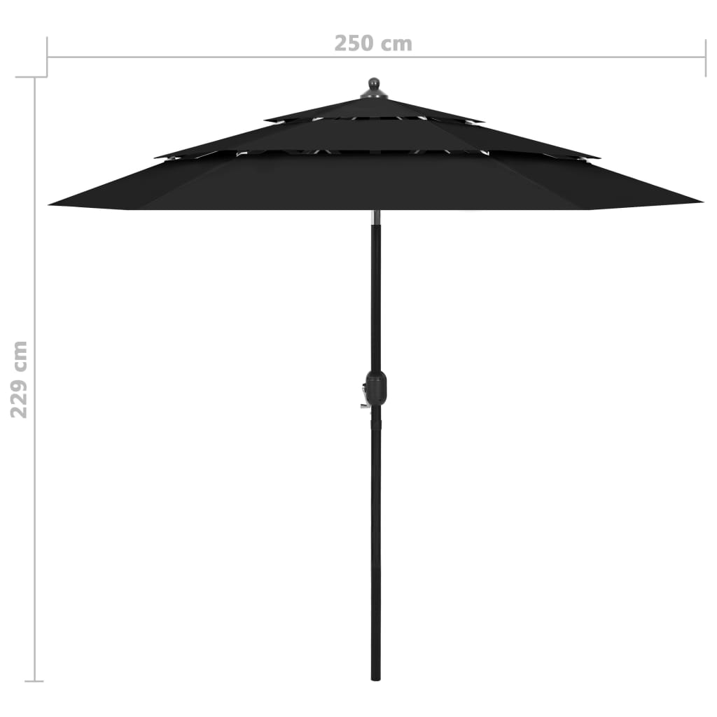 vidaXL 3-Tier Garden Parasol with Aluminium Pole Black 2.5 m