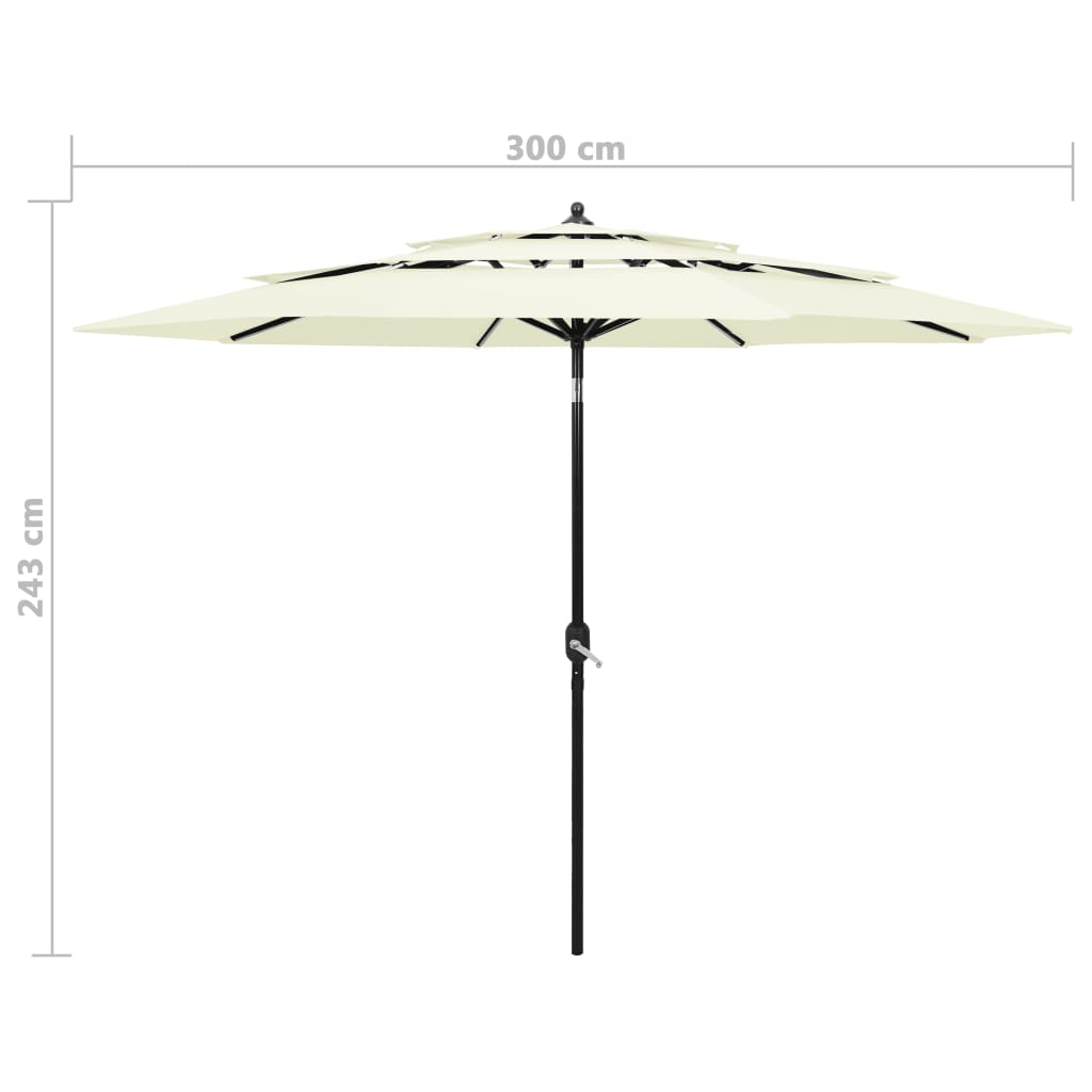 vidaXL 3-Tier Garden Parasol with Aluminium Pole Sand 3 m