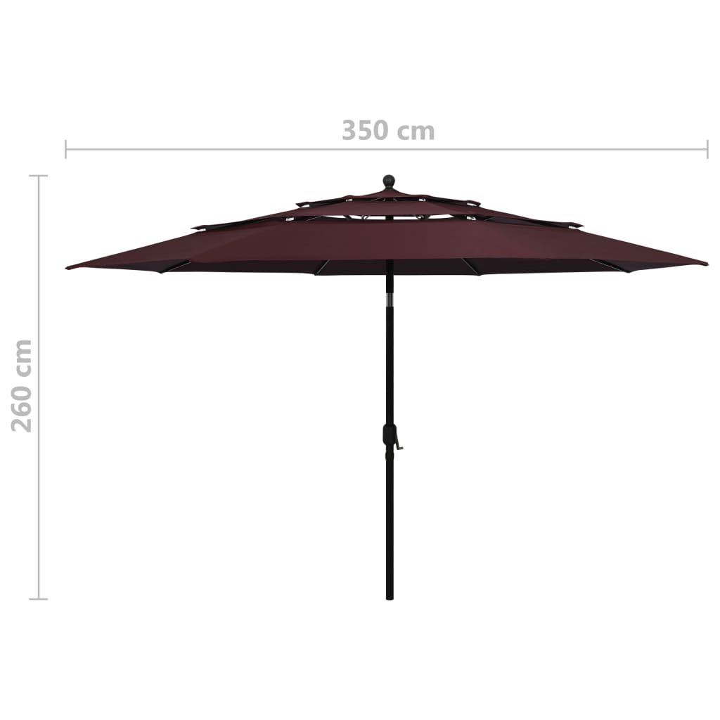 vidaXL 3-Tier Garden Parasol with Aluminium Pole Bordeaux Red 3.5 m