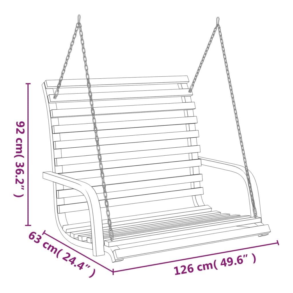vidaXL Swing Bench | Dark Wood | Solid Bent Wood | 126x63x92 cm | Durable